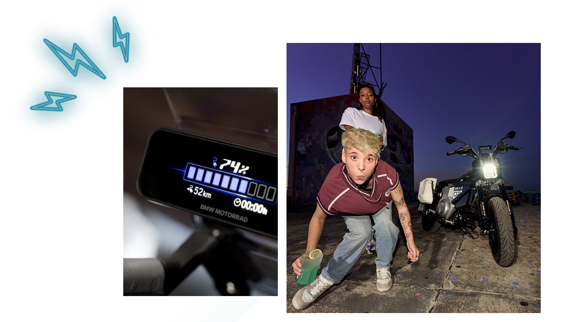 BMW Motorrad CE 02 stationné devant un immeuble moderne