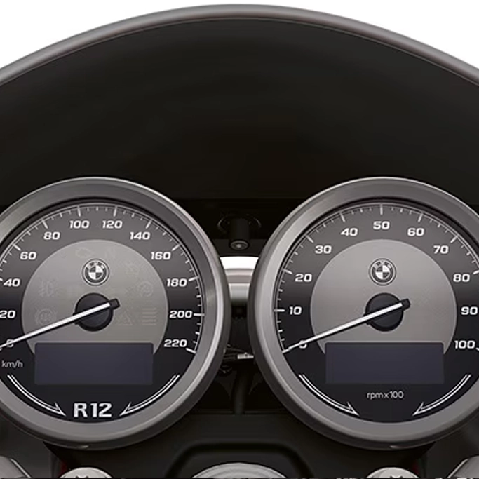 Tableau de bord de la BMW Motorrad R 12 S avec affichage digital