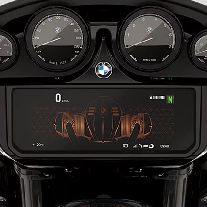 Détail de la carrosserie et du carénage de la BMW Motorrad R 18 B
